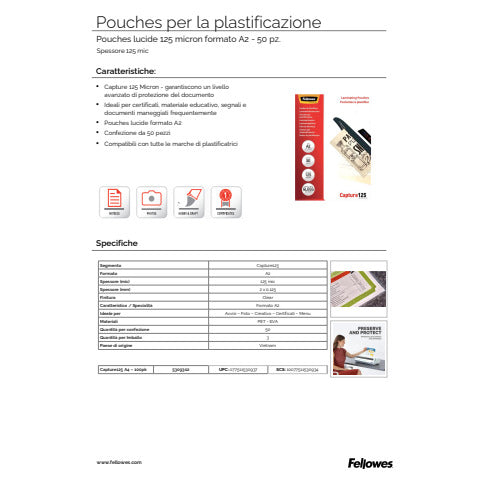fellowes-pouches-plastificatrici-standard-capture125-finitura-lucida-2x125-m-a2-conf-50-pz-5309302