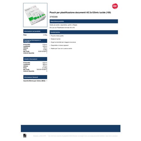 gbc-pouches-plastificatrici-2x125-m-finitura-lucida-conf-50-pezzi-a2-3745099