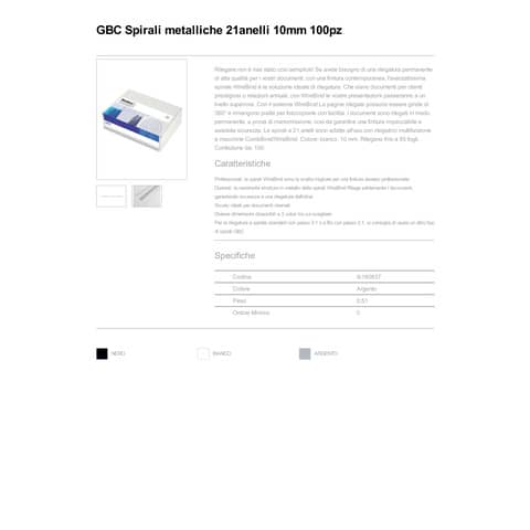 gbc-scatola-100-dorsi-spirale-metallo-ibiwire-10mm-argento-21-anelli