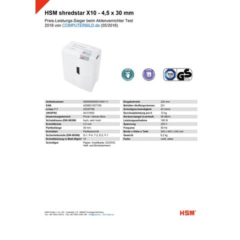 hsm-distruggidocumenti-shredstar-x10-p-4-20-l-taglio-frammenti-4-5x30-mm-bianco-argento-1045111