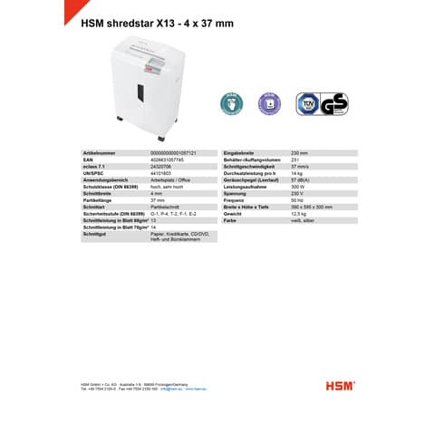 hsm-distruggidocumenti-shredstar-x13-p-4-23-l-taglio-frammenti-4x37-mm-bianco-argento-1057121