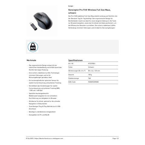 kensington-mouse-wireless-pro-fit-2-4-ghz-nero-k72370eu