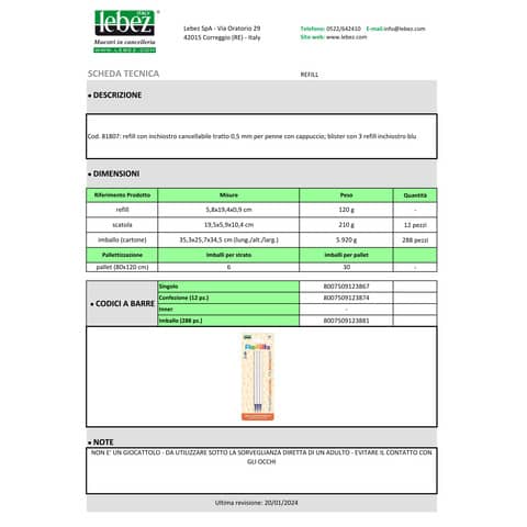 lebez-conf-12-blister-3-refill-inchiostro-cancellabile-blu-penne-cappuccio-0-5-mm-81807