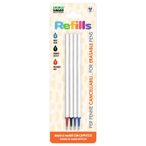 lebez-conf-12-blister-4-refill-inchiostro-cancellabile-blu-nero-rosso-penne-0-5-mm-cappuccio-81808