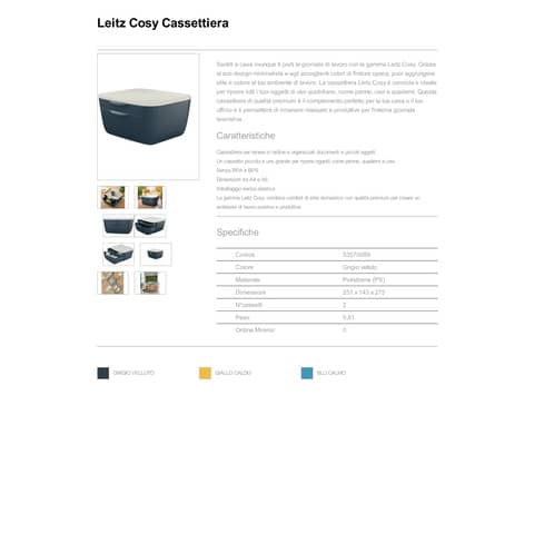 leitz-cassettiera-cosy-2-cassetti-25x14-3x27-5-cm-grigio-velluto-53570089
