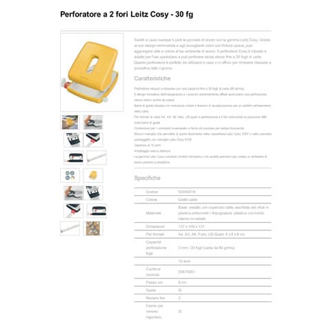 leitz-perforatore-2-fori-cosy-fino-30-fogli-giallo-caldo-50040019