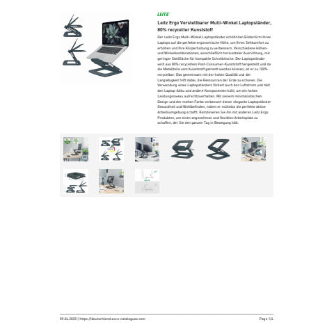 leitz-supporto-ergo-laptop-multi-angolo-80-plastica-riciclata-ergo-grigio-scuro-258x45x253-mm-64240089