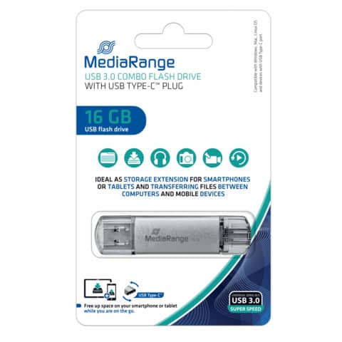 media-range-chiavetta-usb-3-0-spina-usb-type-c-16-gb-argento-mr935