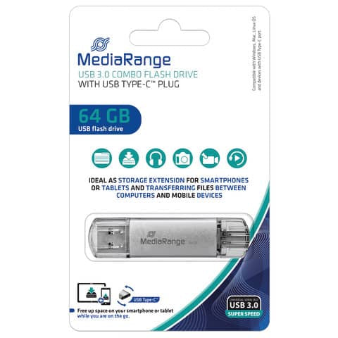 media-range-chiavetta-usb-3-0-spina-usb-type-c-64-gb-argento-mr937
