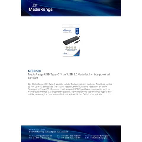 media-range-hub-type-usb-3-0-4-porte-nero-mrcs508
