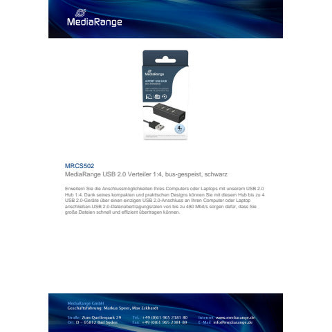 media-range-hub-usb-2-0-quattro-porte-alimentato-tramite-porta-usb-mrcs502