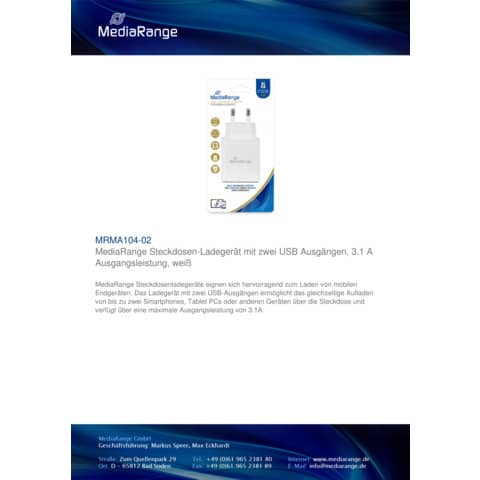 media-range-presa-caricatore-3-1a-dual-usb-a-c-smartphone-tablet-bianco-mrma112
