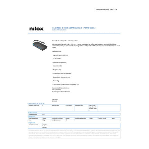 nilox-tech-hub-slim-usb-c-4x-usb-a-3-2-gen-1-superspeed-fino-5-gbps-7-6x4-1x1-1-cm-colore-nero-
