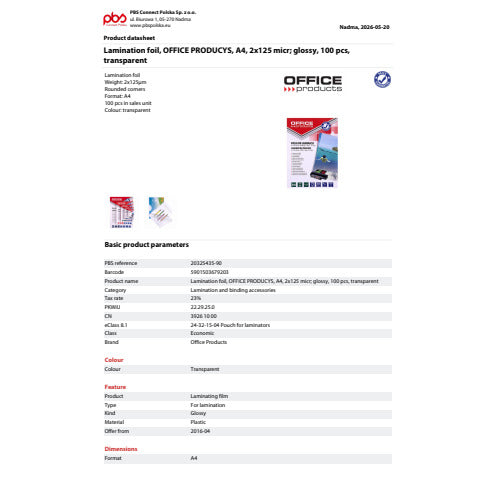 office-products-pouches-plastificatrici-2x125-m-finitura-lucida-a4-conf-100-pezzi-20325435-90