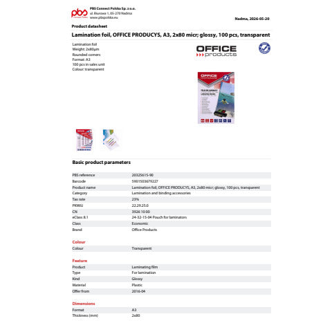 office-products-pouches-plastificatrici-2x80-m-finitura-lucida-a3-conf-100-pezzi-20325615-90