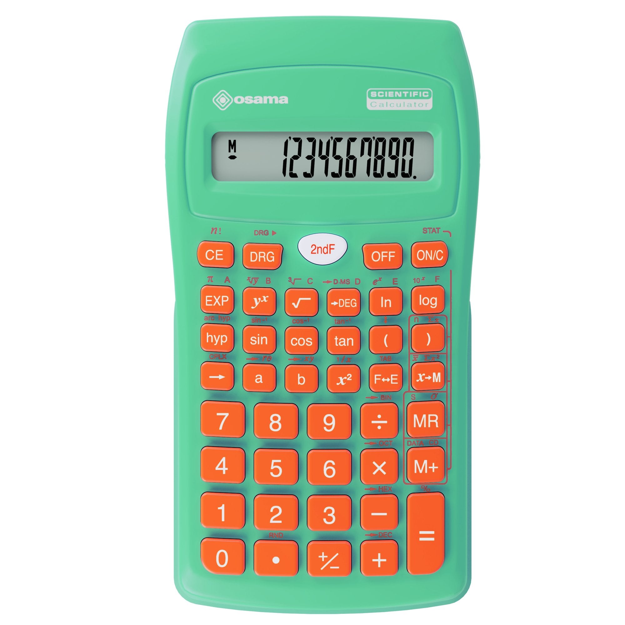 osama-calcolatrice-scientifica-os-134-10-becolor-verde-acqua-tasti-arancio