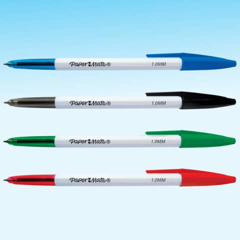 papermate-penne-sfera-cappuccio-pm-045-1-mm-nero-blu-rosso-verde-conf-8-pezzi-2084416