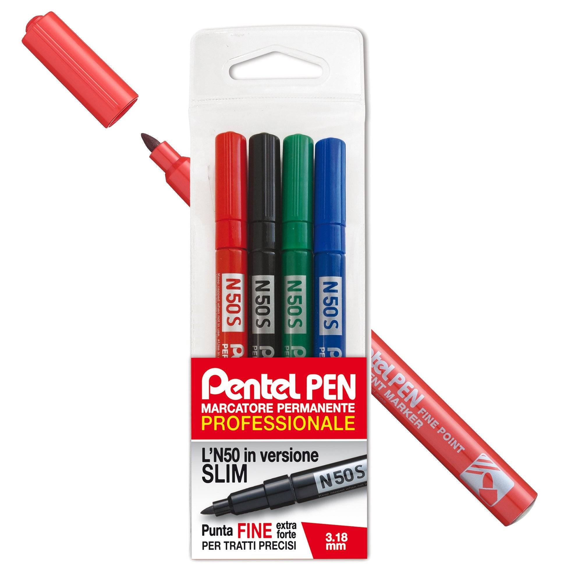 pentel-astuccio-4-marcatori-n50-slim-colori-assortiti-punta-tonda-3-18mm