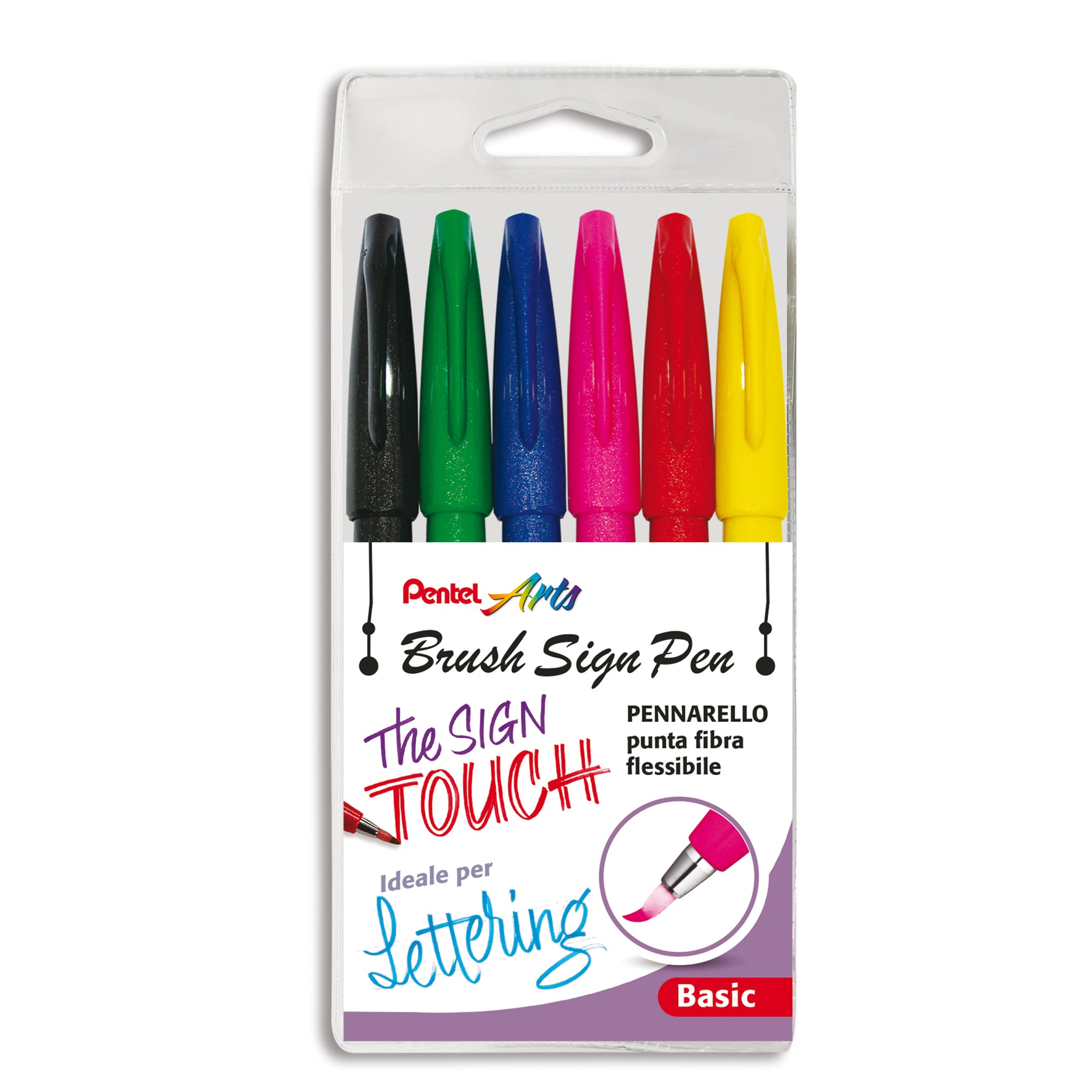 pentel-astuccio-6-sign-pen-brush-colori-assortiti