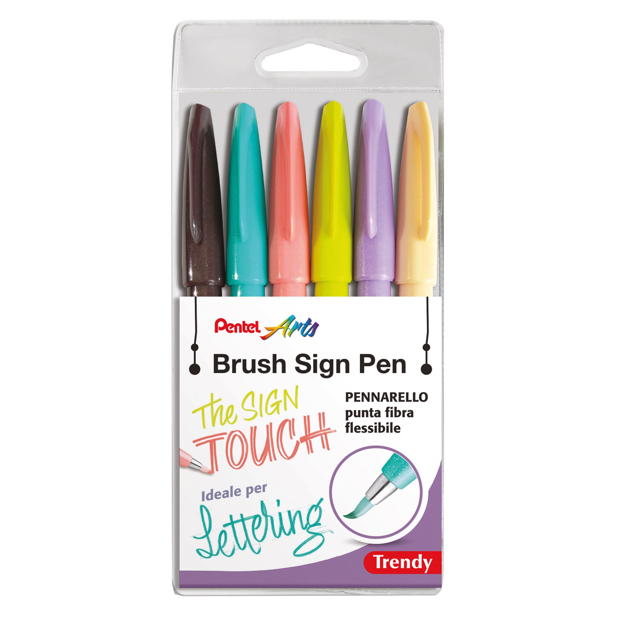pentel-astuccio-6-sign-pen-brush-trendy-colori-assortiti