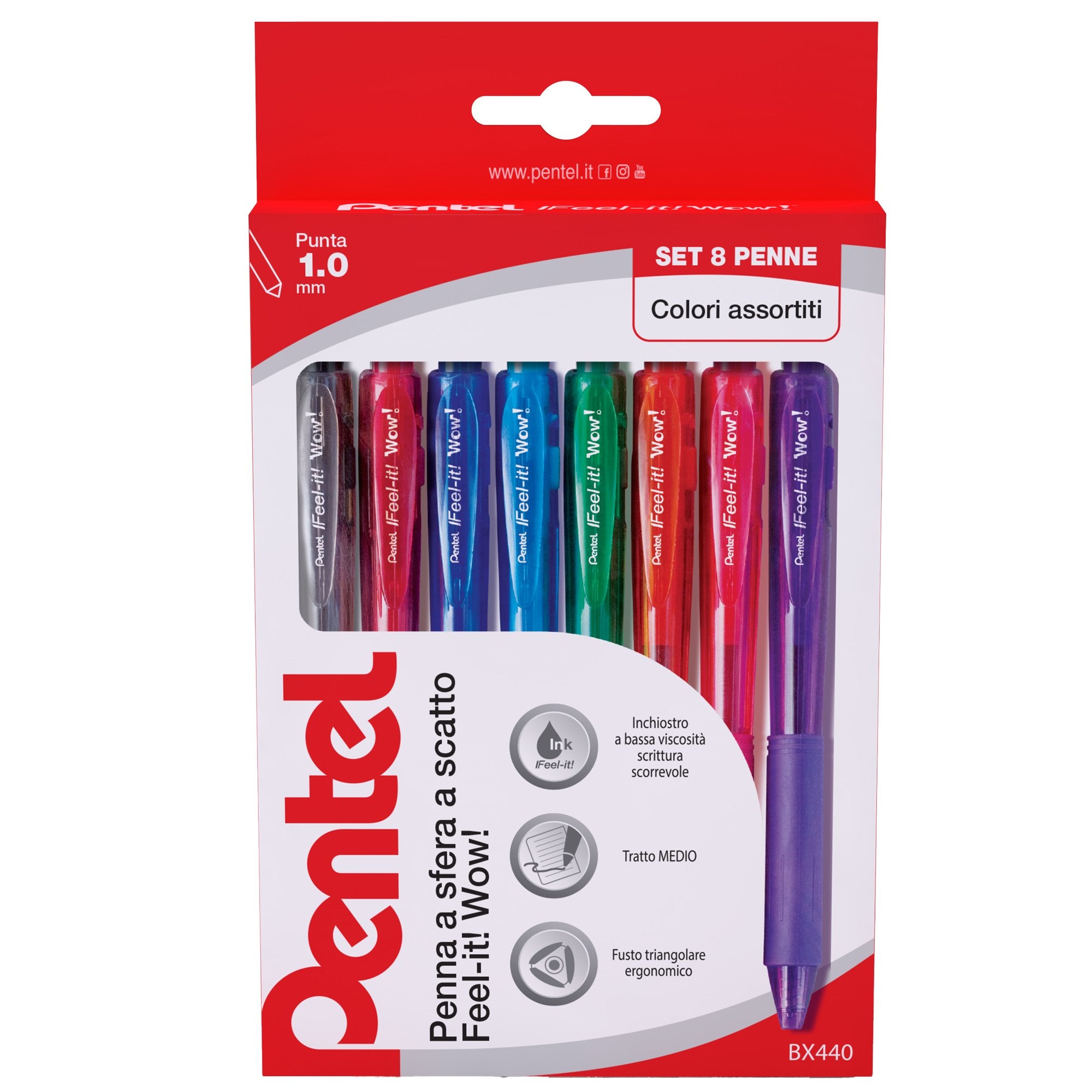 pentel-astuccio-8-colori-penna-sfera-scatto-feel-it-wow-bx440-1-0mm