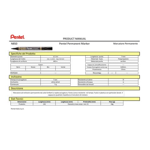 pentel-marcatore-permanente-n850-punta-conica-4-5-mm-assortiti-4-pezzi-0100861