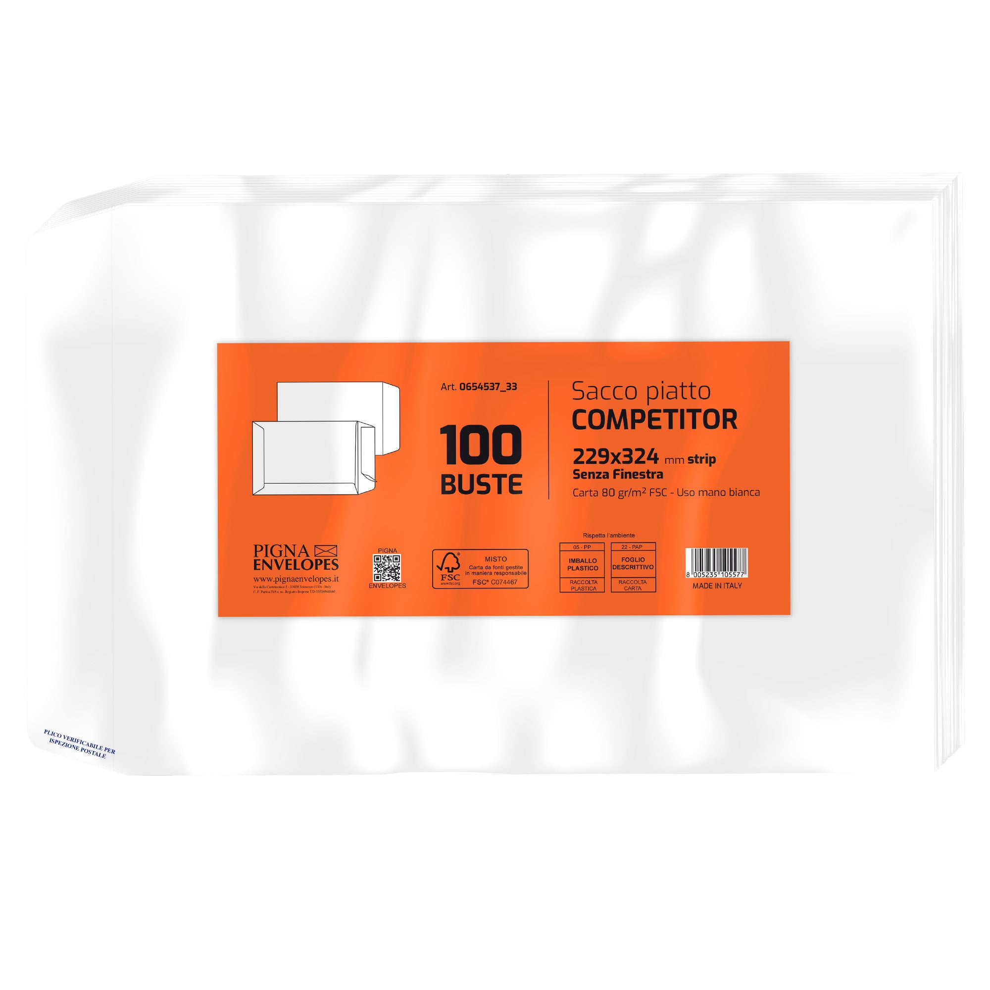 pigna-100-buste-sacco-competitor-fsc-bianca-strip-adesivo-230x330mm-80gr