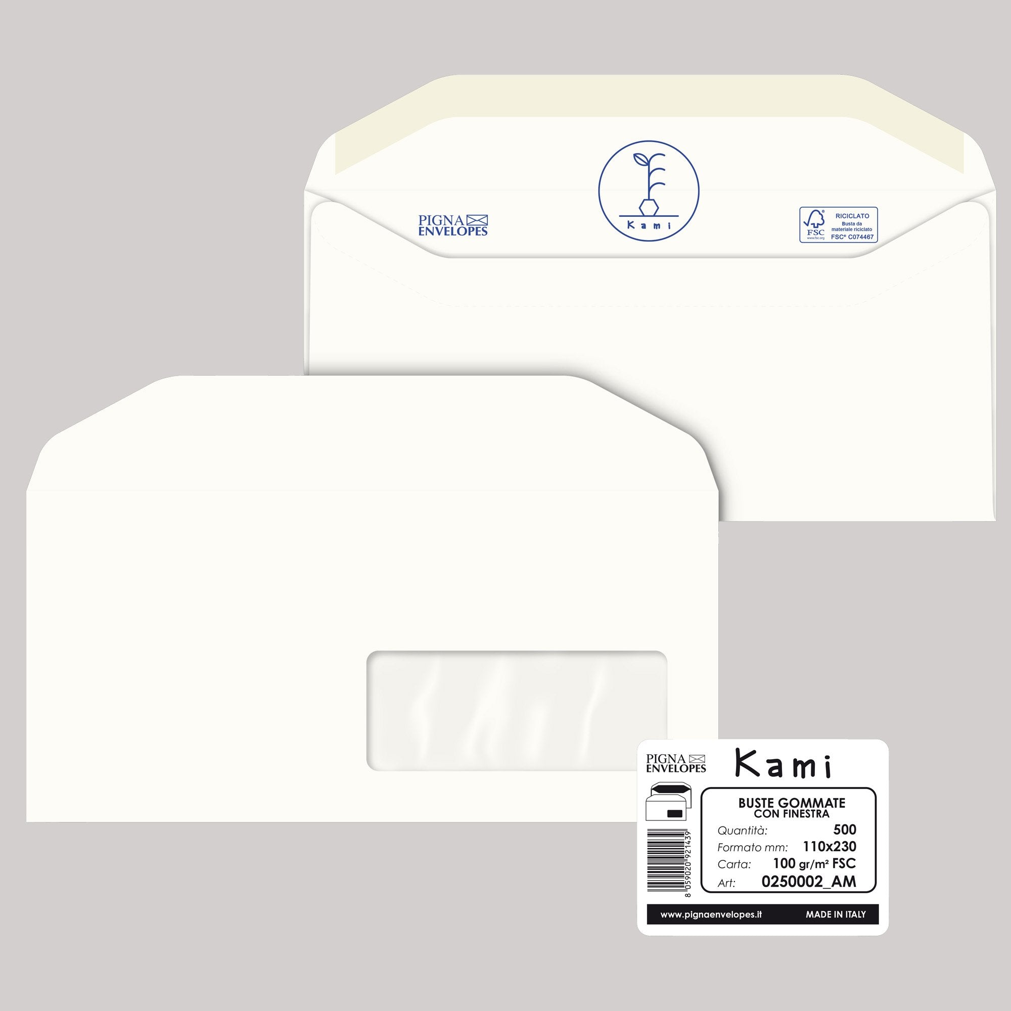 pigna-500-buste-bianche-carta-riciclata-110x230mm-finestra-100gr-kami