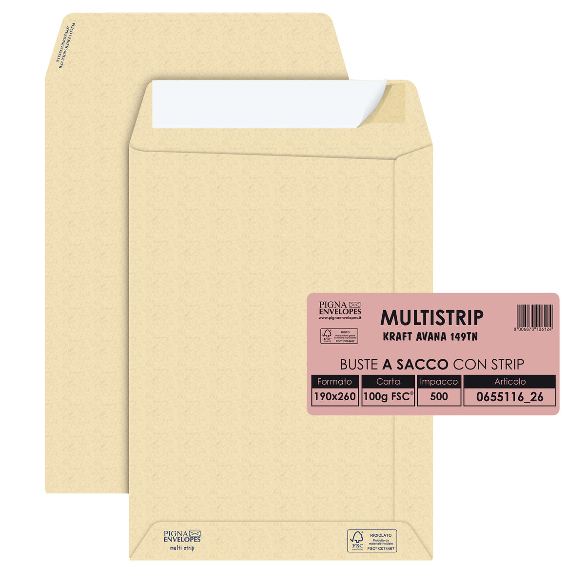 pigna-500-buste-sacco-avana-190x260mm-100gr-adesiva-multimail