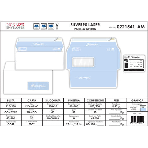 pigna-envelopes-buste-finestra-silver90-laser-patella-aperta-110x230-mm-bianco-conf-500-0221541