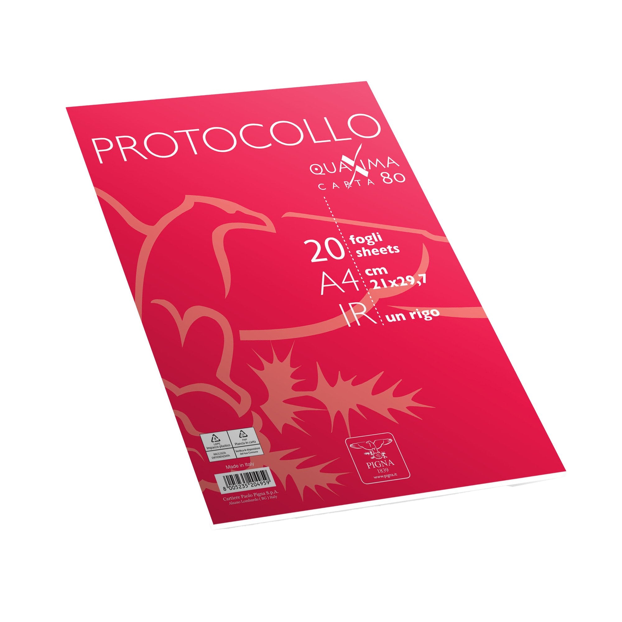 pigna-fogli-protocollo-a4-quaxima-1rigo-20fg-80gr