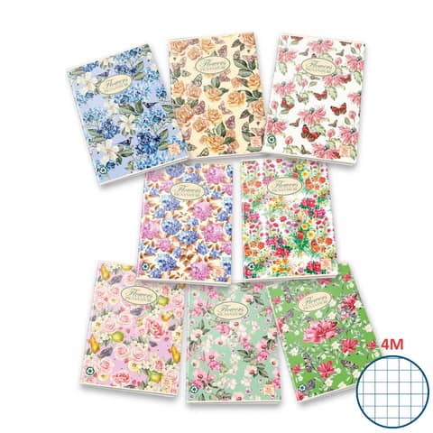 pigna-quaderno-quadretti-42-fogli-maxi-nature-flowers-a4-4m-assortiti-02298854m