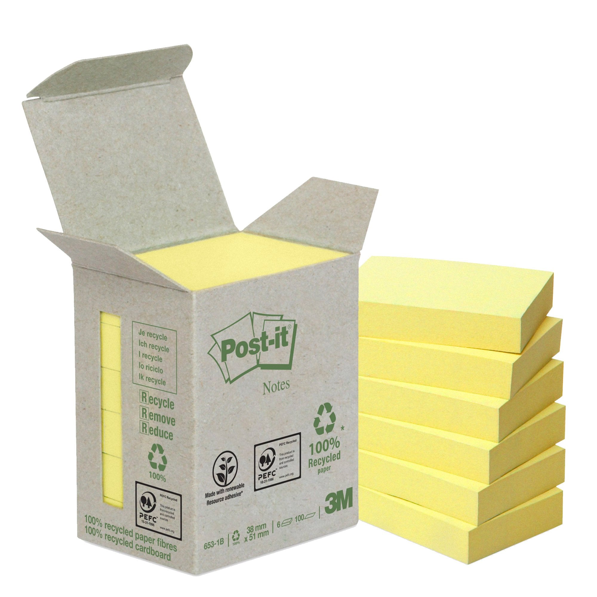 post-it-blocco-100foglietti-notes-green-38x51mm-653-1b-giallo