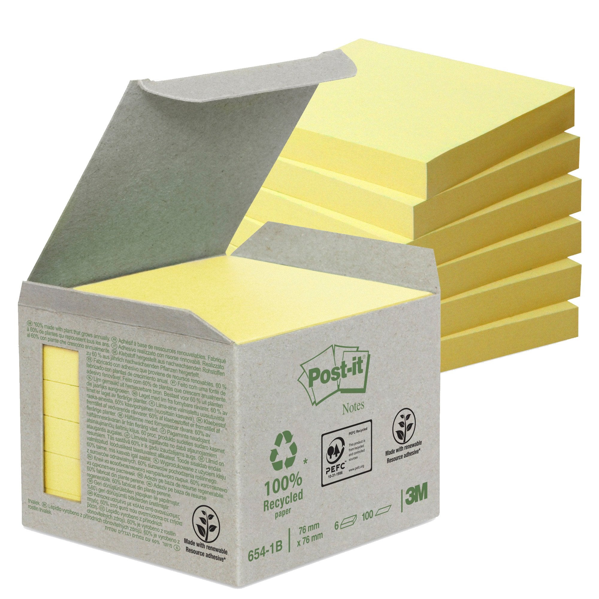 post-it-blocco-100foglietti-notes-green-76x76mm-654-1b-giallo
