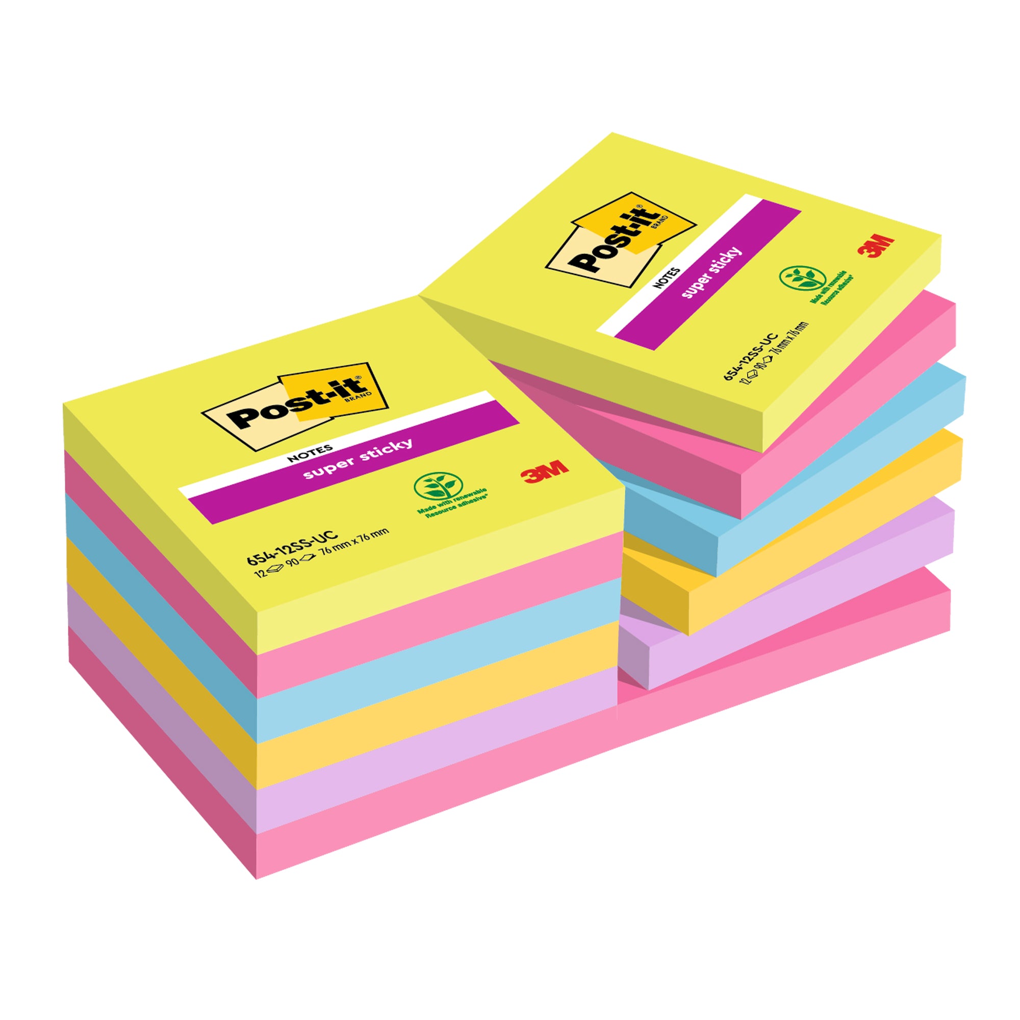 post-it-blocco-90foglietti-super-sticky-76x76mm-ultracolor-654-12ssucc