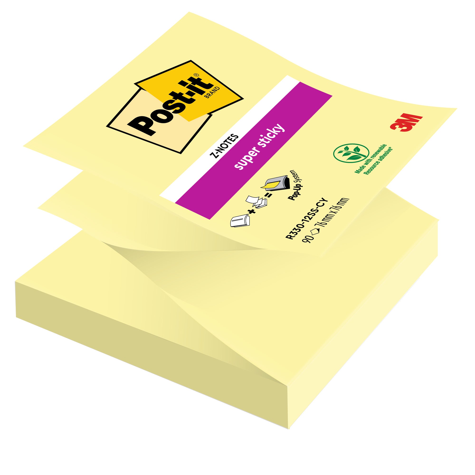 post-it-blocco-90foglietti-super-sticky-z-notes-canary76x76mm-r330-123ss-cy