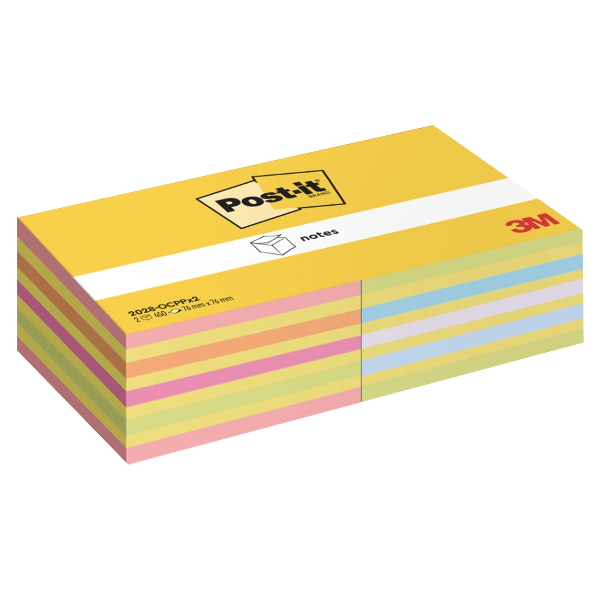 post-it-cf-2pz-cubo-450fg-notes-76x76mm-2028-0cppx2-colori-ass-neon-pastello