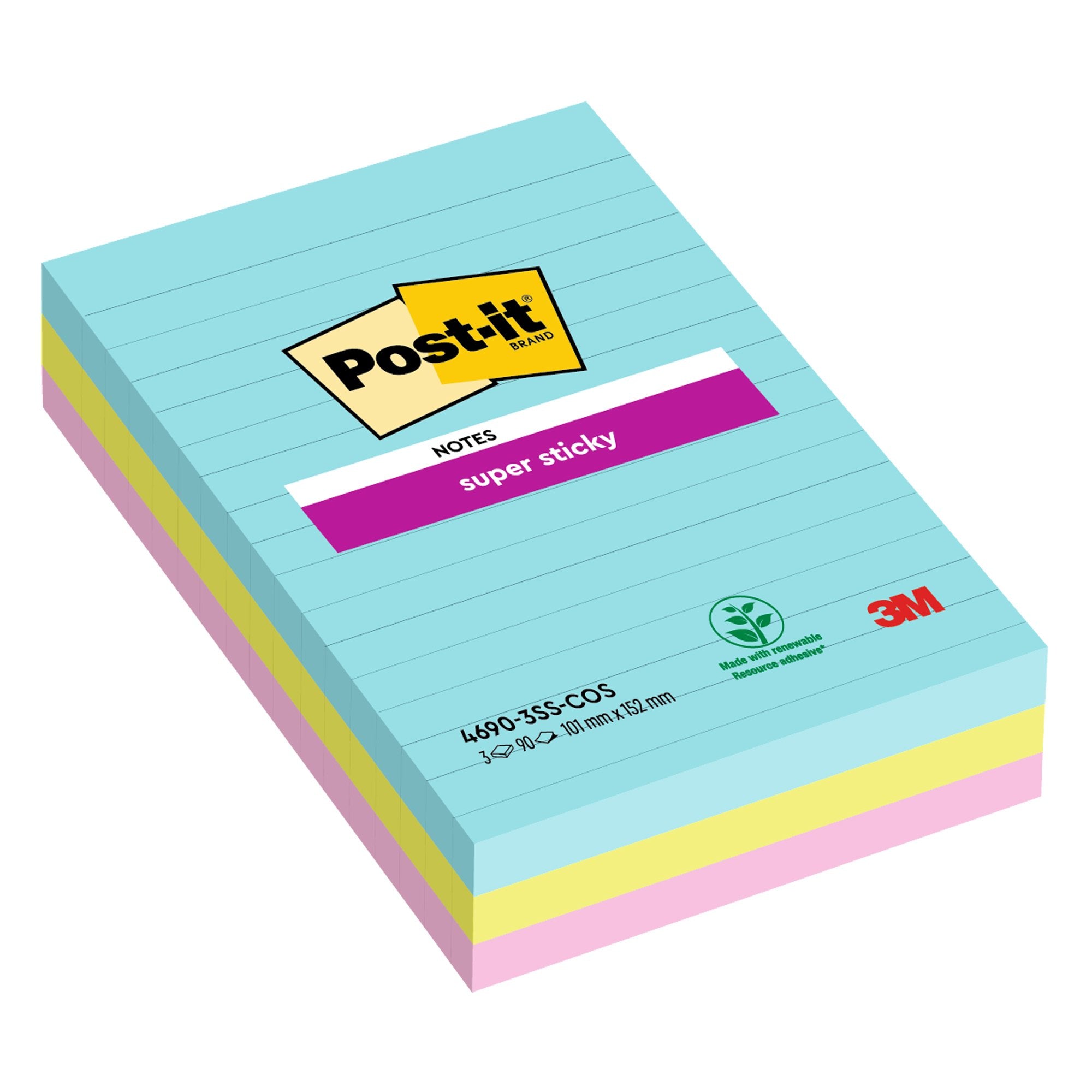 post-it-cf-3pz-blocco-90fg-super-sticky-righe-101x152mm-4690-ss3cos-cosmic