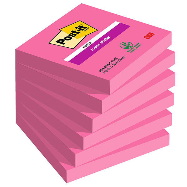 post-it-cf-6pz-90-foglietti-super-sticky-76x76mm-654-6ss-rosa-power