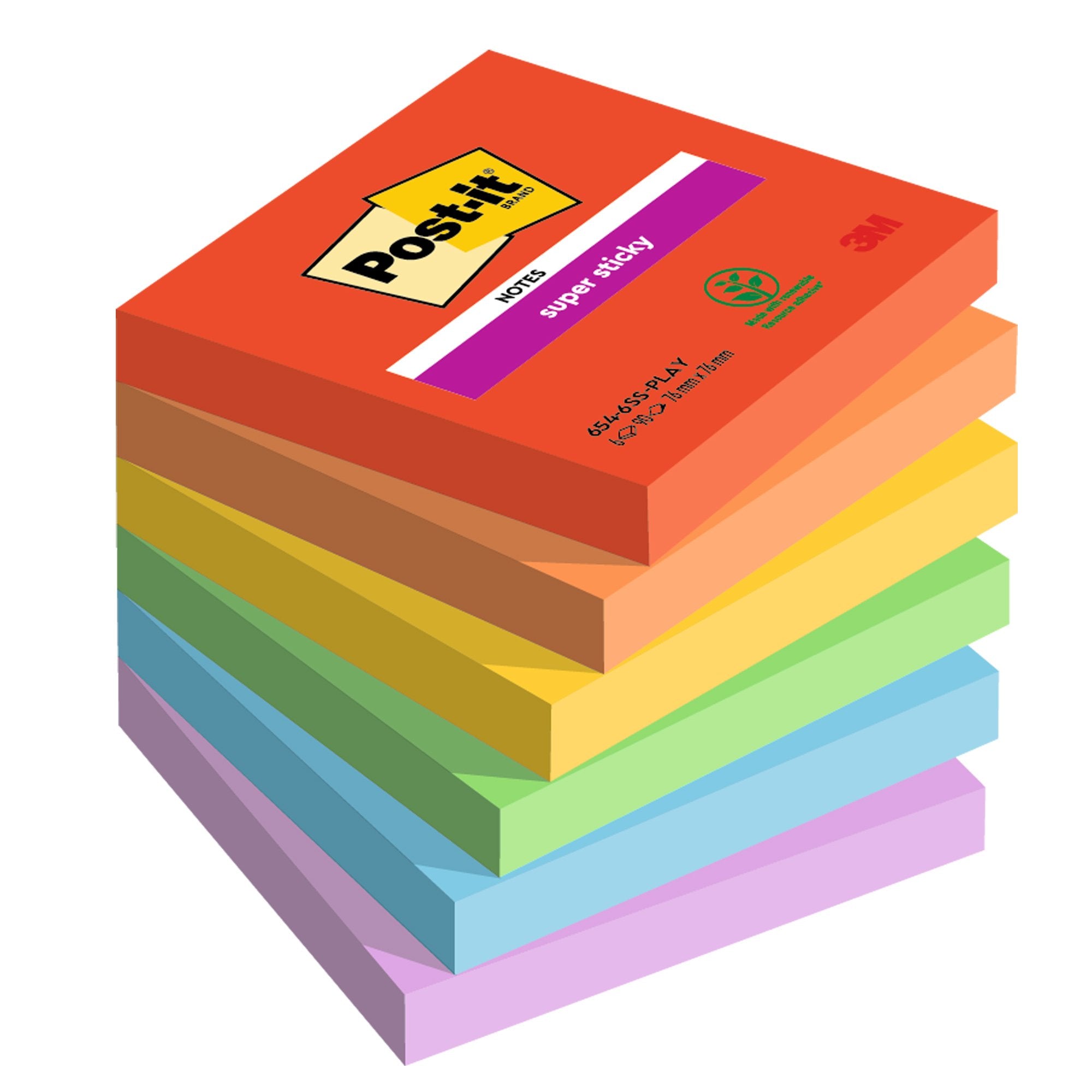 post-it-cf-6pz-blocco-90foglietti-super-sticky-76x76mm-654-6ss-play-playful