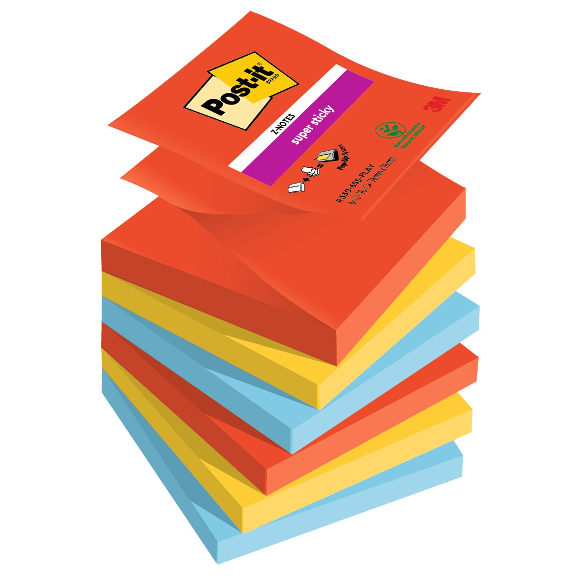 post-it-cf-6pz-blocco-90foglietti-super-sticky-z-notes-76x76mm-r330-6ss-play