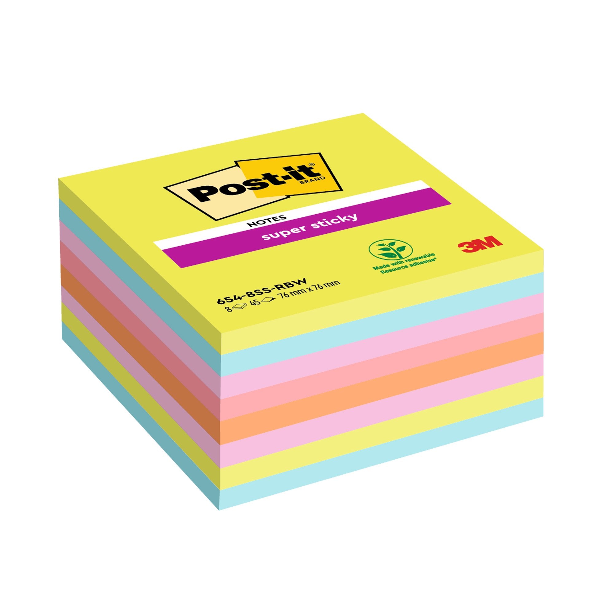 post-it-cf-8pz-blocco-450fg-super-sticky-76x76mm-654-8ssrbw-colori-assortiti