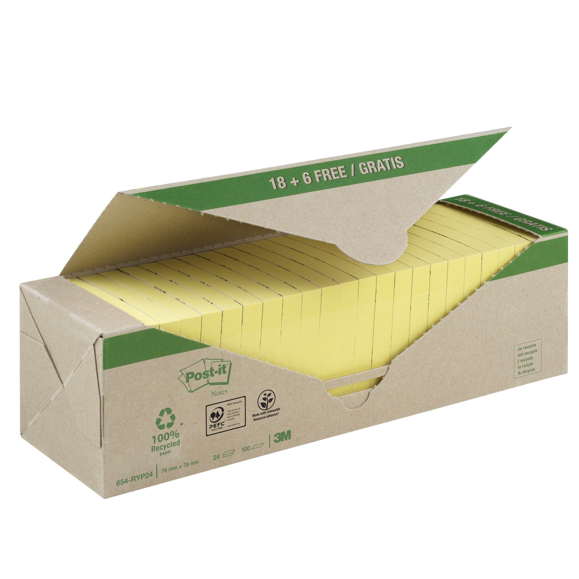 post-it-value-pack-24-blocco-100fg-carta-riciclata-giallo-76x76mm-654-ryp24