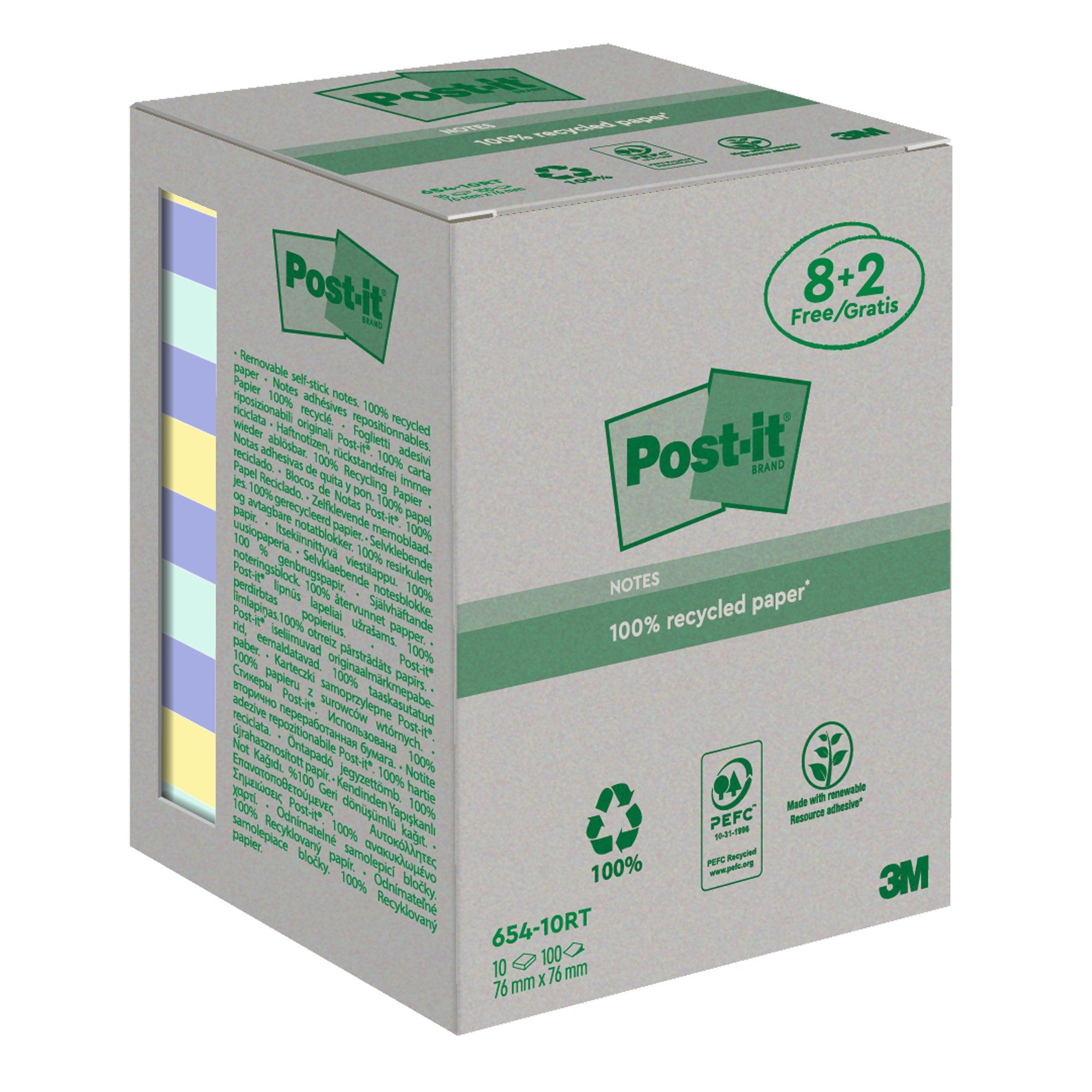 post-it-valuepack-10-blocchi-100fg-carta-ricic-colori-pastel-76x76mm-654-rcp10