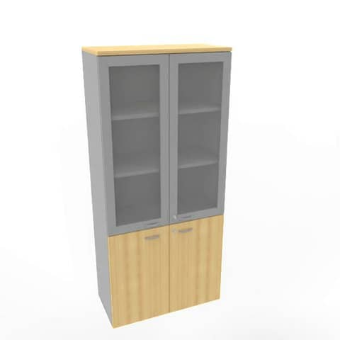 quadrifoglio-armadio-alto-ante-basse-faggio-alte-vetro-telaio-mdf-scocca-trama-antracite-90x45xh-200-cm