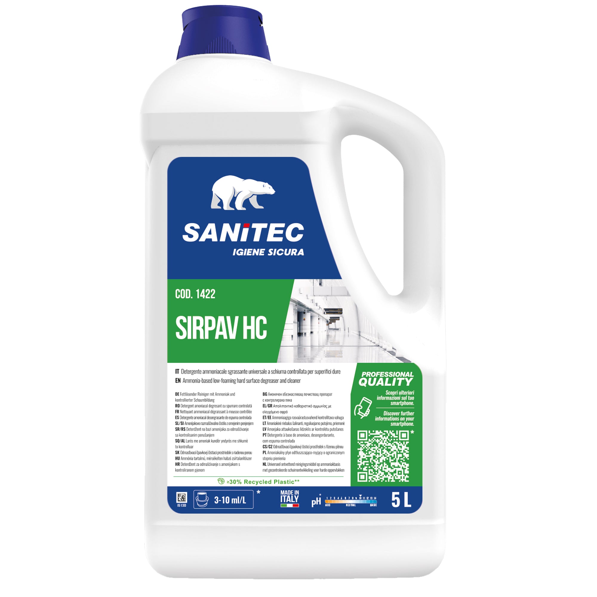 sanitec-detergente-base-ammoniaca-schiuma-pavimenti-sirpav-hc-5lt