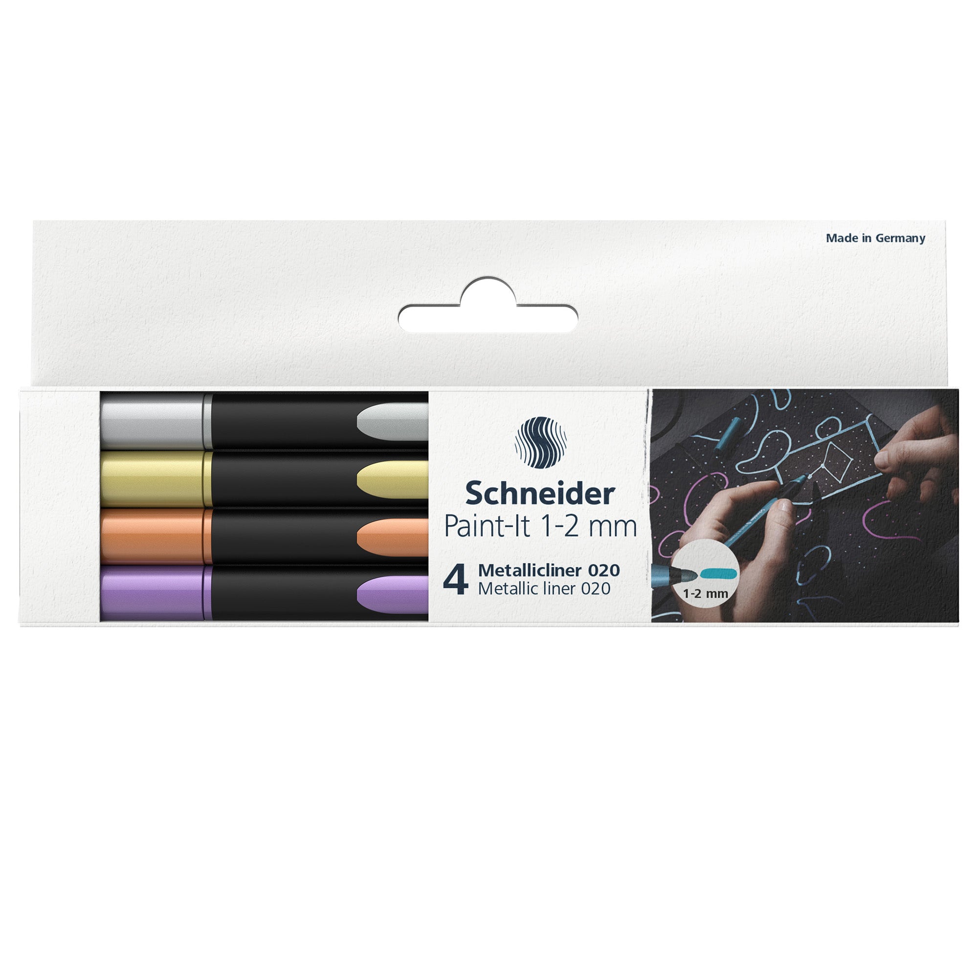 schneider-astuccio-4-pennarelli-metallic-liner-020-punta-1-2mm-colori-assortiti