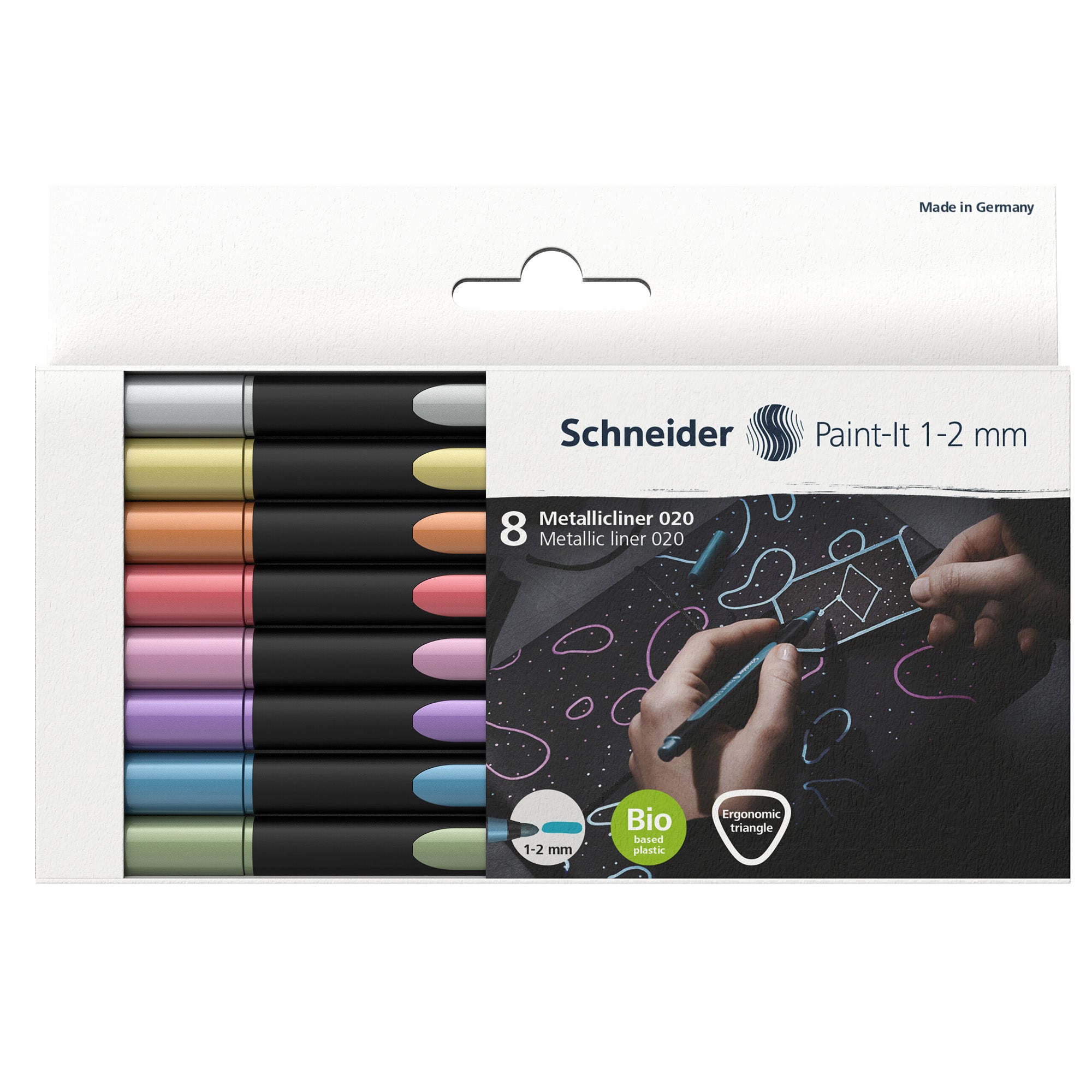 schneider-astuccio-8-pennarelli-metallic-liner-020-punta-1-2mm-colori-assortiti