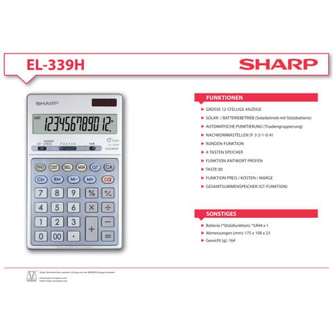 sharp-calcolatrice-tavolo-el-339h-display-lcd-12-cifre-solare-batteria-grigio