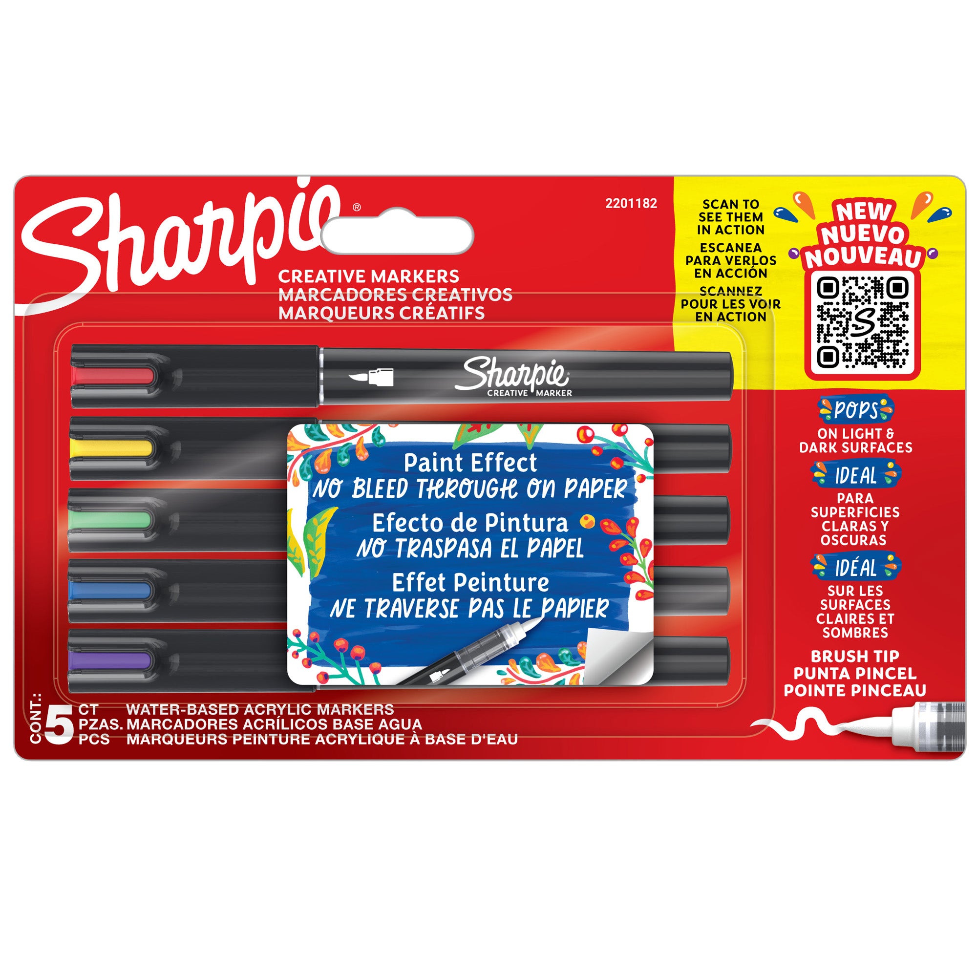 sharpie-astuccio-5-marcatori-acrilici-punta-brush-colori-assortiti